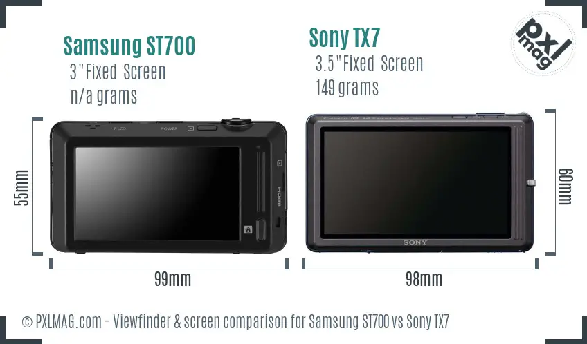 Samsung ST700 vs Sony TX7 Screen and Viewfinder comparison