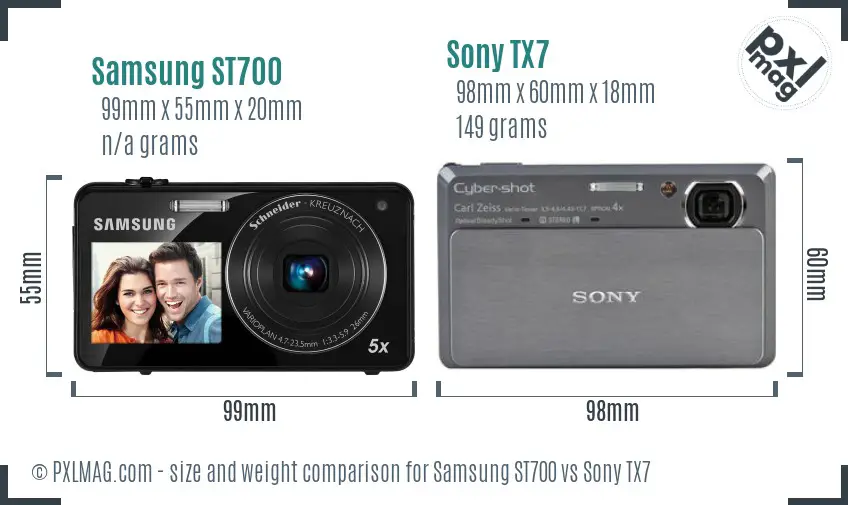 Samsung ST700 vs Sony TX7 size comparison