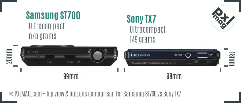 Samsung ST700 vs Sony TX7 top view buttons comparison