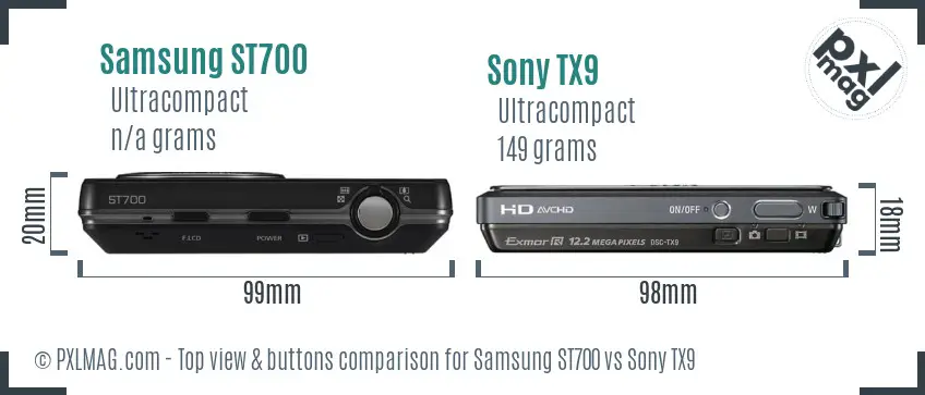 Samsung ST700 vs Sony TX9 top view buttons comparison Samsung ST700 vs Sony TX9 top view buttons comparison
