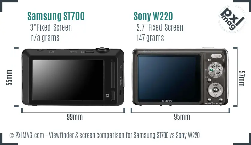 Samsung ST700 vs Sony W220 Screen and Viewfinder comparison