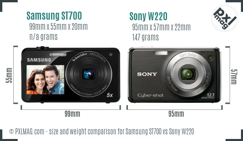 Samsung ST700 vs Sony W220 size comparison