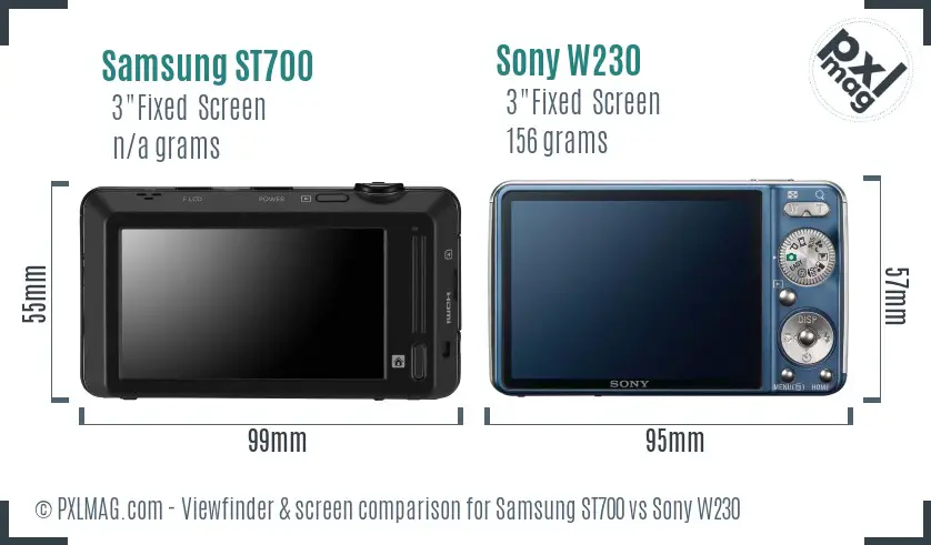 Samsung ST700 vs Sony W230 Screen and Viewfinder comparison