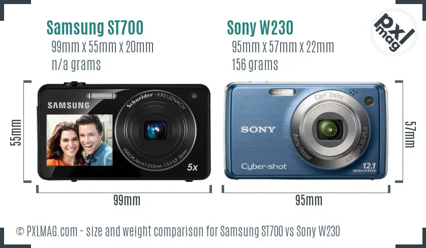 Samsung ST700 vs Sony W230 size comparison