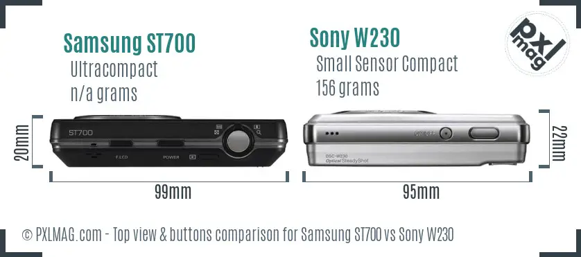 Samsung ST700 vs Sony W230 top view buttons comparison