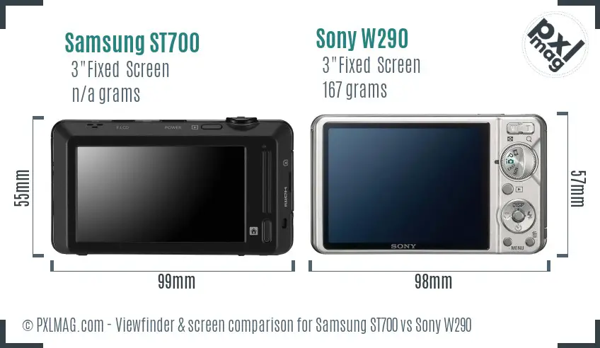 Samsung ST700 vs Sony W290 Screen and Viewfinder comparison
