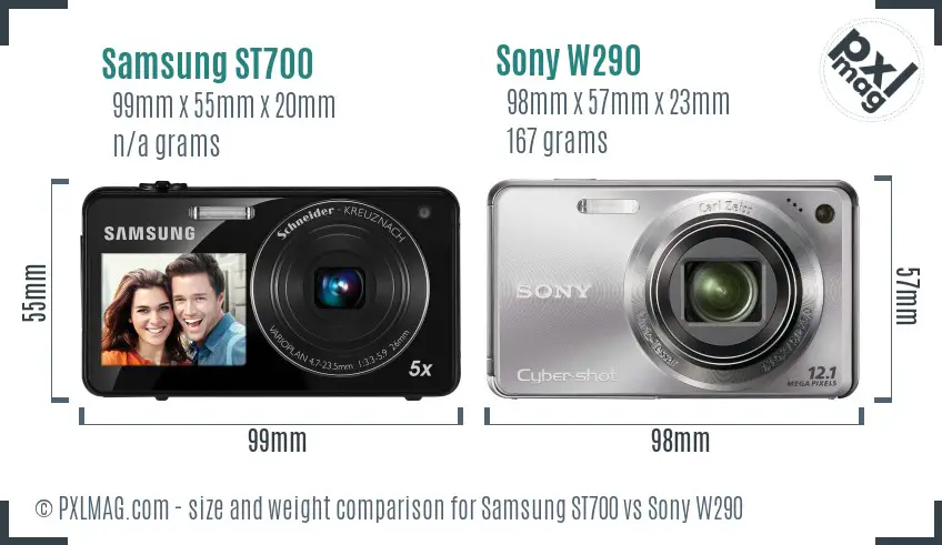 Samsung ST700 vs Sony W290 size comparison