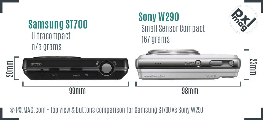 Samsung ST700 vs Sony W290 top view buttons comparison