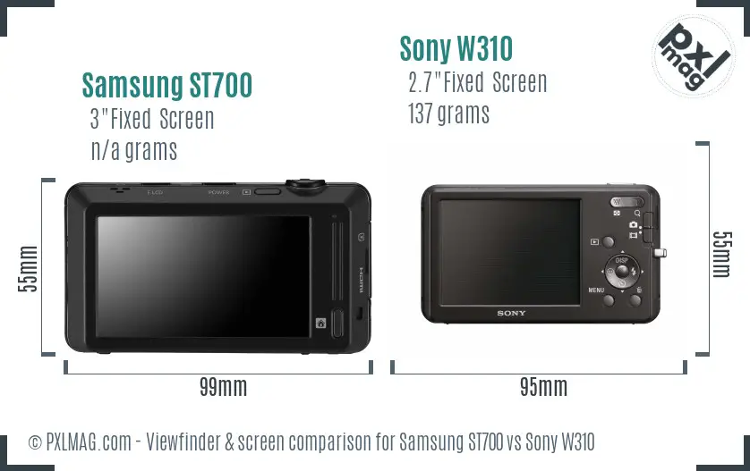 Samsung ST700 vs Sony W310 Screen and Viewfinder comparison