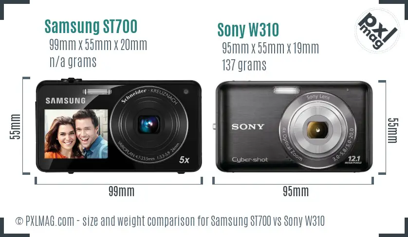 Samsung ST700 vs Sony W310 size comparison