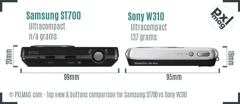 Samsung ST700 vs Sony W310 top view buttons comparison