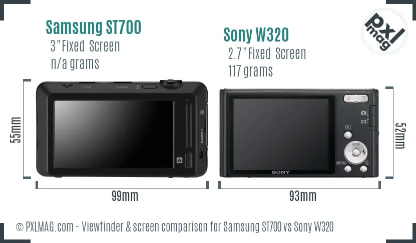 Samsung ST700 vs Sony W320 Screen and Viewfinder comparison