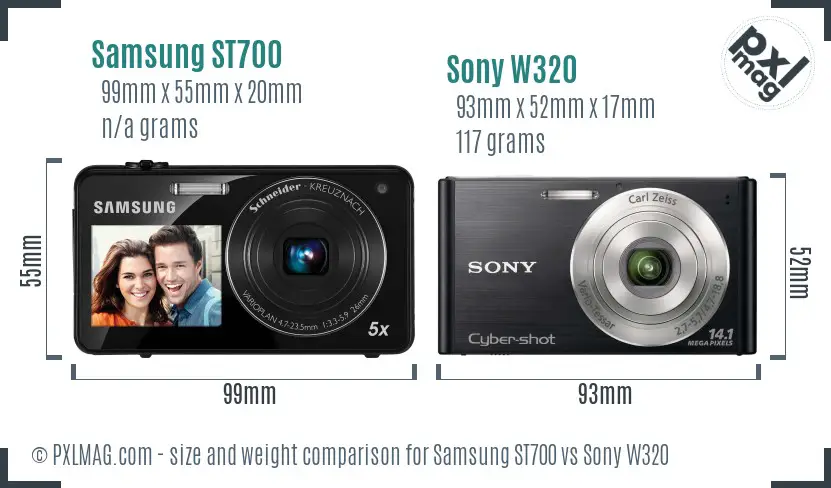 Samsung ST700 vs Sony W320 size comparison