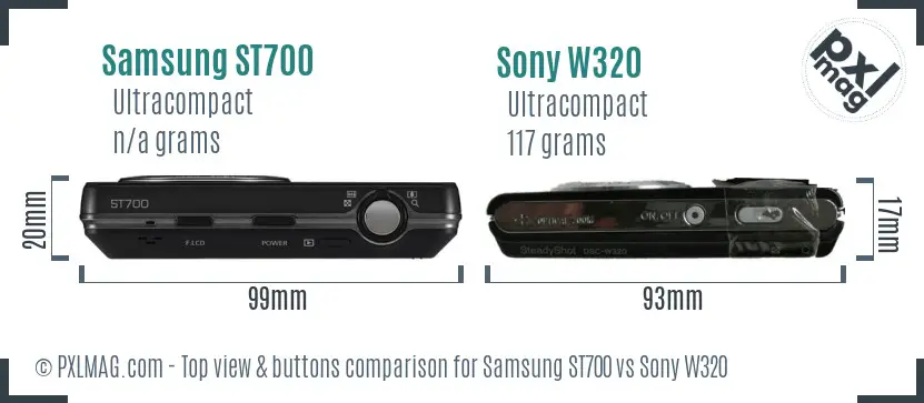 Samsung ST700 vs Sony W320 top view buttons comparison