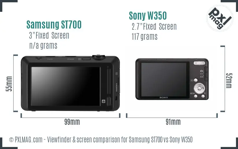 Samsung ST700 vs Sony W350 Screen and Viewfinder comparison