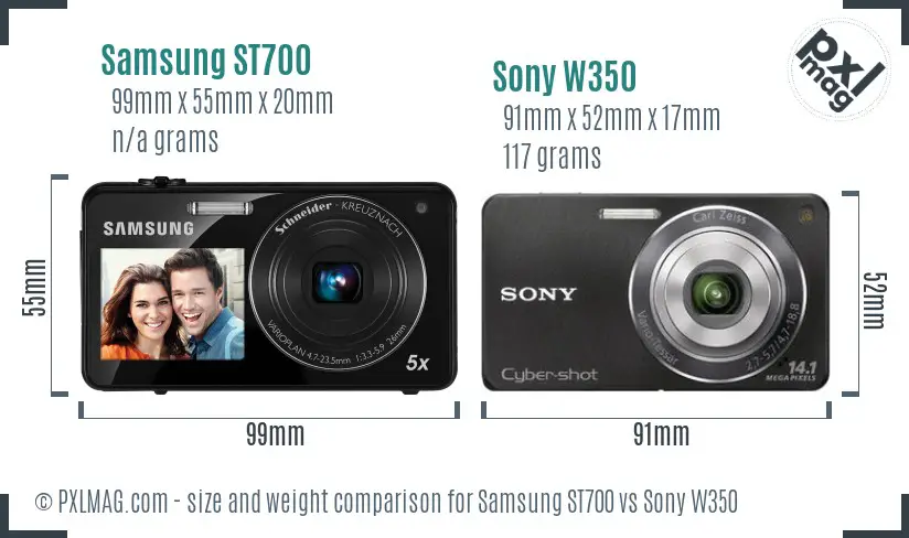 Samsung ST700 vs Sony W350 size comparison