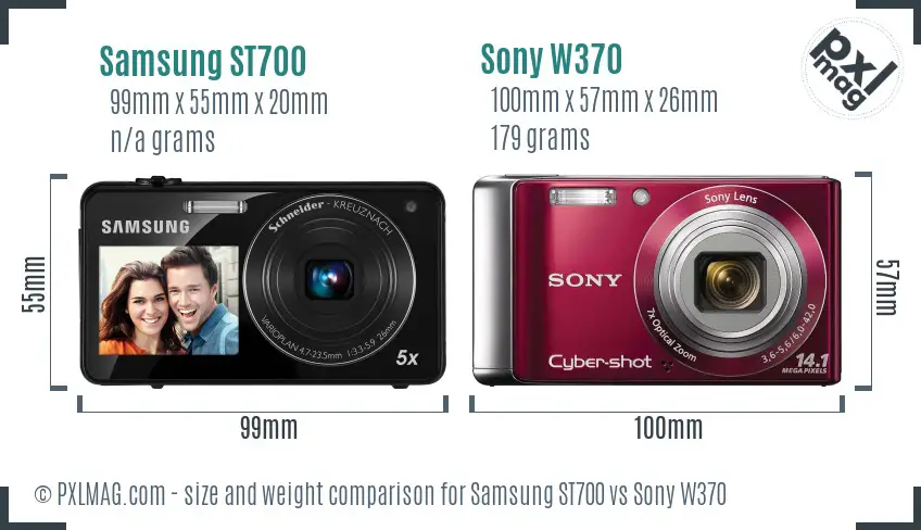 Samsung ST700 vs Sony W370 size comparison