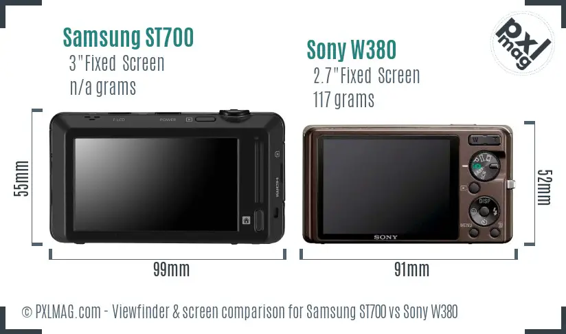 Samsung ST700 vs Sony W380 Screen and Viewfinder comparison
