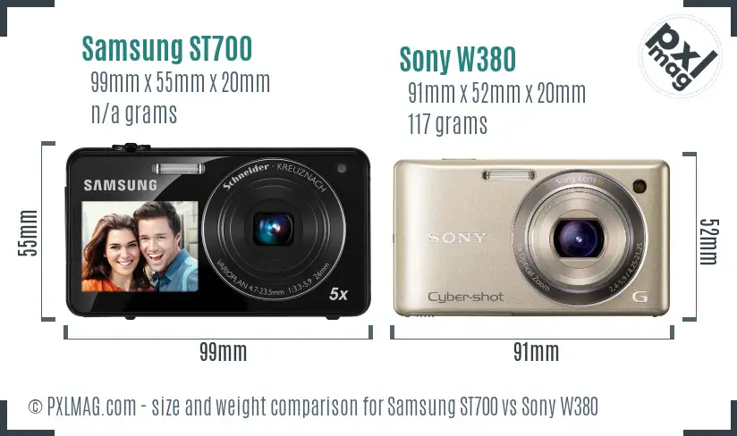 Samsung ST700 vs Sony W380 size comparison