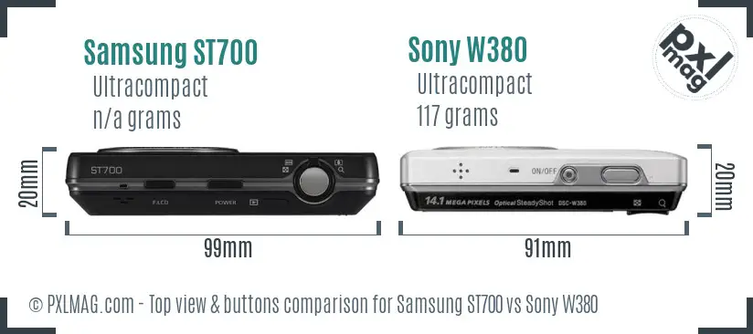 Samsung ST700 vs Sony W380 top view buttons comparison