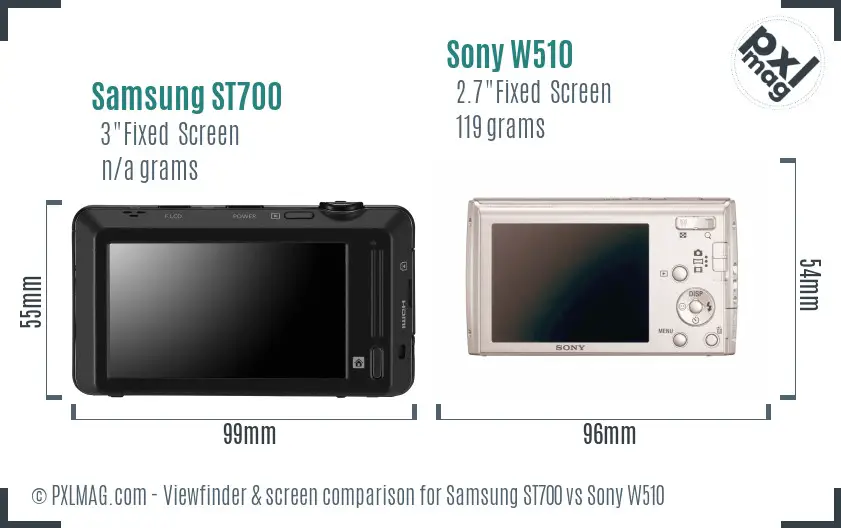 Samsung ST700 vs Sony W510 Screen and Viewfinder comparison