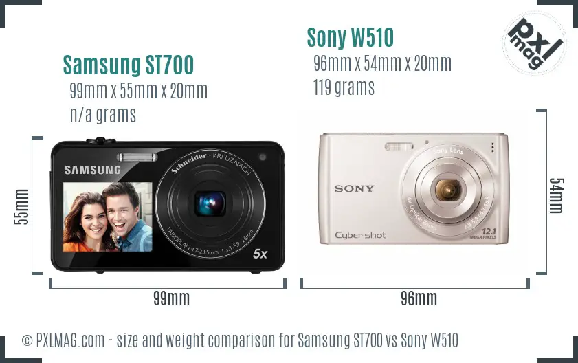 Samsung ST700 vs Sony W510 size comparison