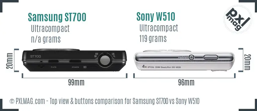 Samsung ST700 vs Sony W510 top view buttons comparison