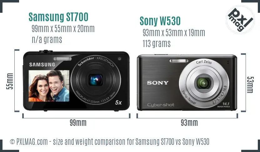 Samsung ST700 vs Sony W530 size comparison