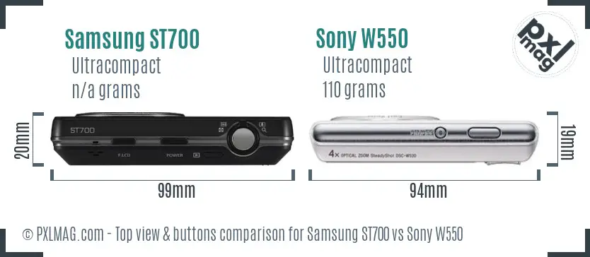 Samsung ST700 vs Sony W550 top view buttons comparison Samsung ST700 vs Sony W550 top view buttons comparison