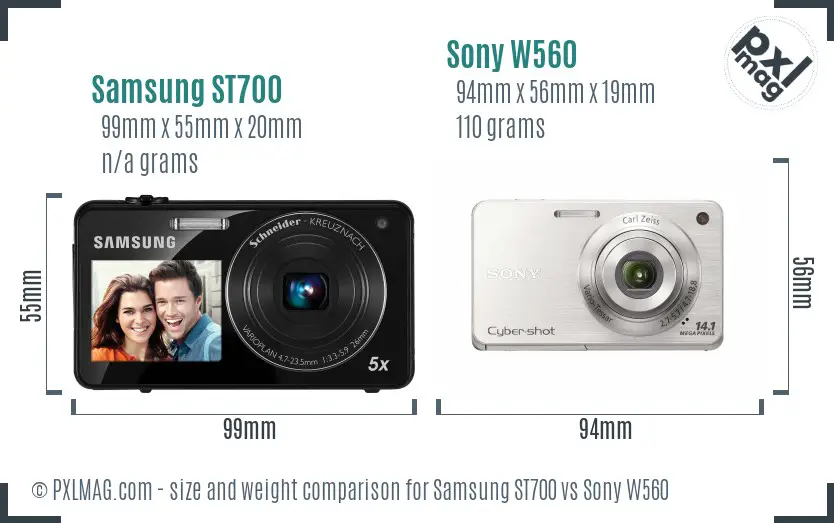 Samsung ST700 vs Sony W560 size comparison