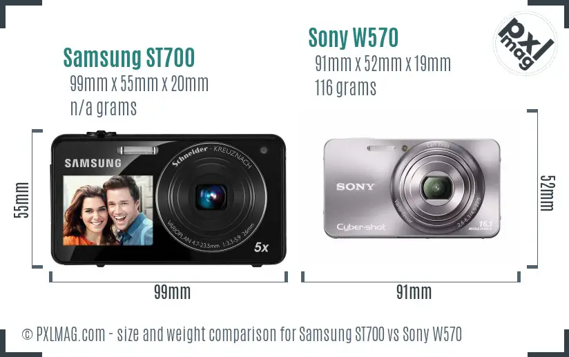 Samsung ST700 vs Sony W570 size comparison