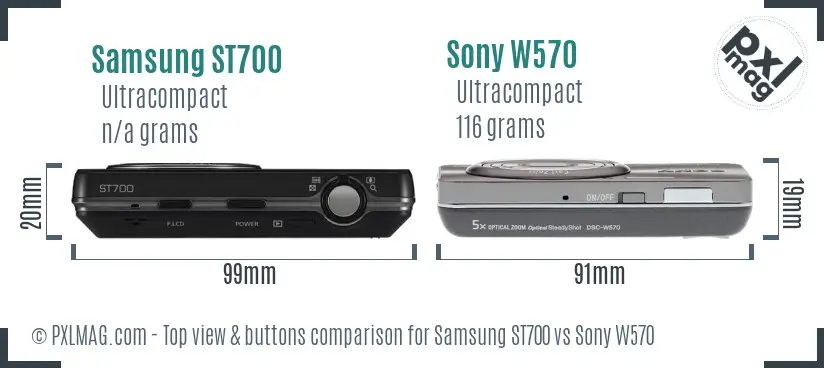 Samsung ST700 vs Sony W570 top view buttons comparison