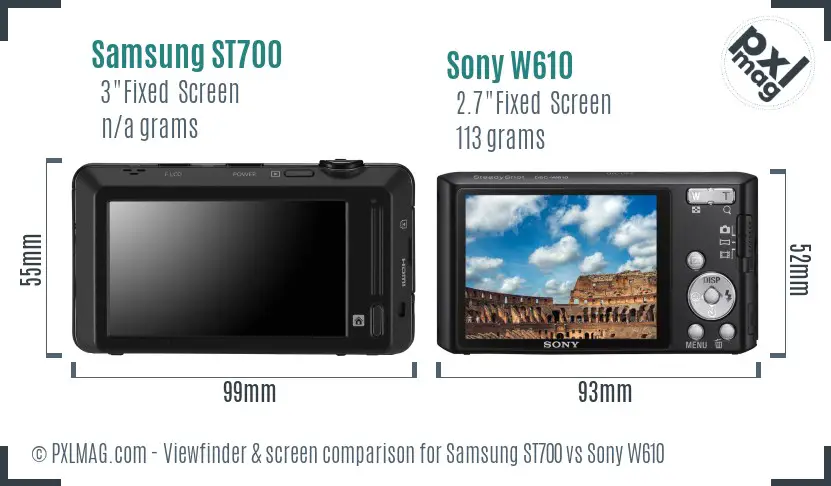 Samsung ST700 vs Sony W610 Screen and Viewfinder comparison