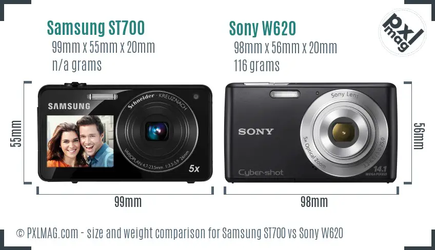 Samsung ST700 vs Sony W620 size comparison