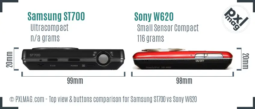 Samsung ST700 vs Sony W620 top view buttons comparison
