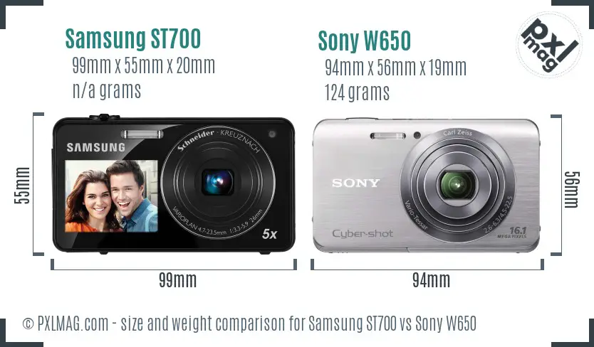 Samsung ST700 vs Sony W650 size comparison