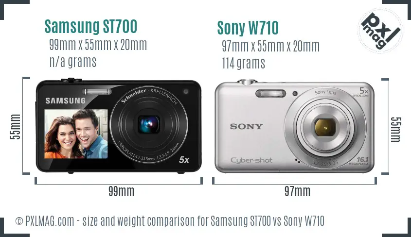 Samsung ST700 vs Sony W710 size comparison