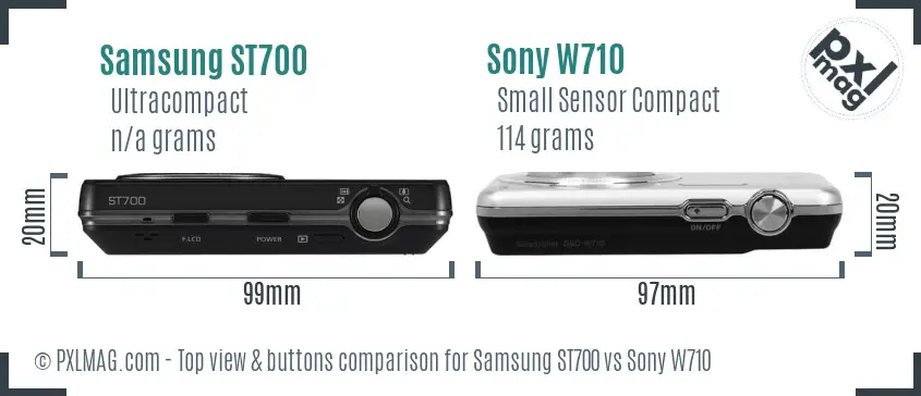 Samsung ST700 vs Sony W710 top view buttons comparison