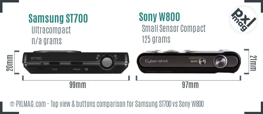 Samsung ST700 vs Sony W800 top view buttons comparison