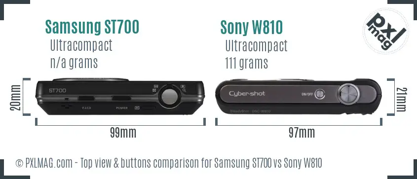 Samsung ST700 vs Sony W810 top view buttons comparison Samsung ST700 vs Sony W810 top view buttons comparison