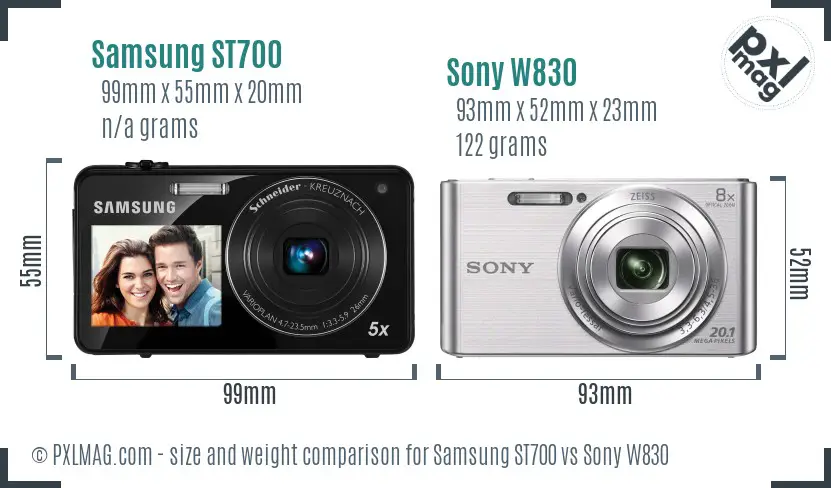 Samsung ST700 vs Sony W830 size comparison
