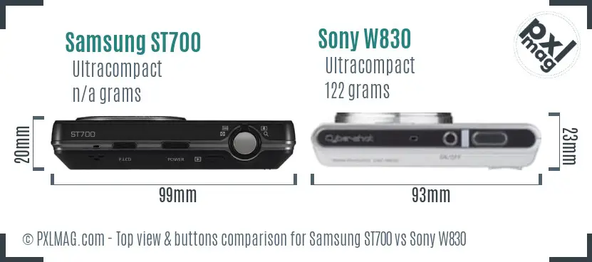 Samsung ST700 vs Sony W830 top view buttons comparison