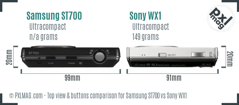 Samsung ST700 vs Sony WX1 top view buttons comparison Samsung ST700 vs Sony WX1 top view buttons comparison