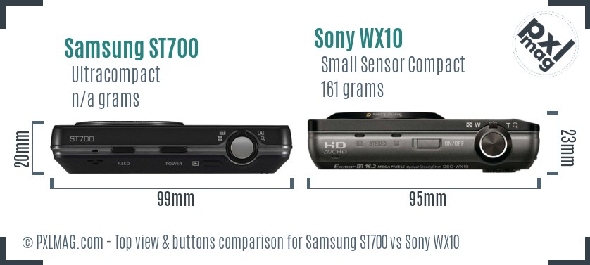 Samsung ST700 vs Sony WX10 top view buttons comparison
