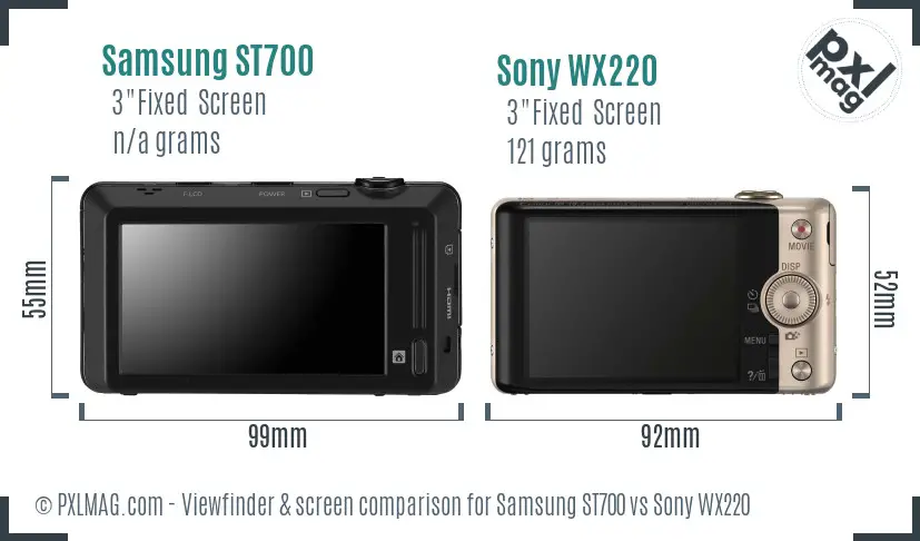 Samsung ST700 vs Sony WX220 Screen and Viewfinder comparison