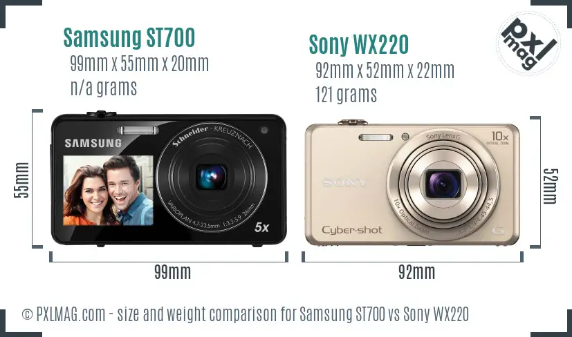 Samsung ST700 vs Sony WX220 size comparison