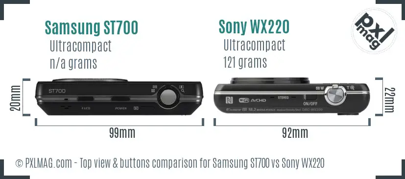 Samsung ST700 vs Sony WX220 top view buttons comparison