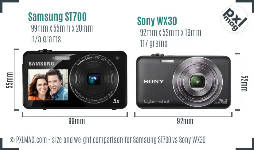 Samsung ST700 vs Sony WX30 size comparison
