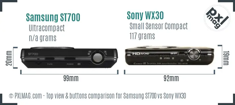 Samsung ST700 vs Sony WX30 top view buttons comparison