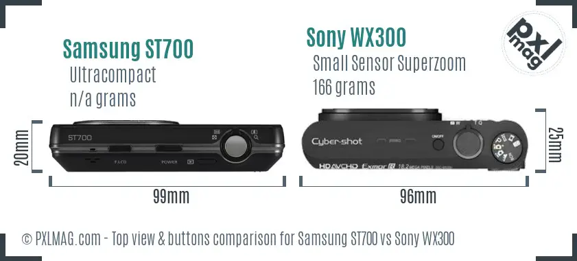 Samsung ST700 vs Sony WX300 top view buttons comparison Samsung ST700 vs Sony WX300 top view buttons comparison
